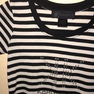 Small striped Kardashian Ko. rhinestone shirt